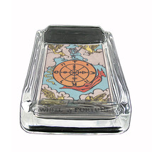 Tarot Card D11 Glass Square Ashtray 4&quot; x 3&quot; Smoking Cigarette X Wheel of Fortune - £39.43 GBP