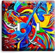 COLORFUL GUITAR SAXOFONE JAZ MUSIC ABSTRACT DOUBLE LIGHT SWITCH WALL PLA... - £10.88 GBP