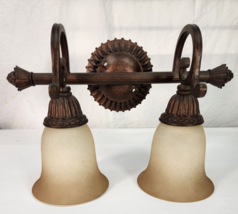 DBL Vanity Light Wall Sconce Satin Bell Shape Shades Bronze Finish 15&quot; Bathroom - $24.74