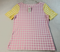Charter Club T Shirt Top Womens Small White Pink Check Short Sleeve Round Neck - £8.29 GBP
