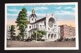 Sacred Heart Church Street View Old Cars Tampa Florida FL UNP Postcard c1930s - £3.12 GBP