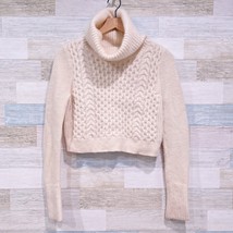 Club Monaco Angora Wool Cropped Cable Knit Turtleneck Sweater Cream Wome... - £91.58 GBP