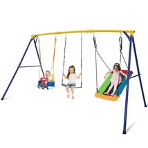 660 LBS Heavy Duty Carbon Steel Swing Frame with 3 Swings-Yellow - Color... - £242.41 GBP