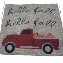 Set Of 2 Hello Fall Fabric Placemats Vintage Pickup Truck Pumpkins Tapestry - $14.48