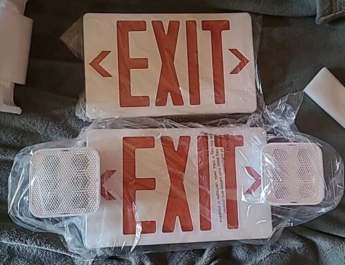 Red LED Exit Sign &amp; Emergency Light – Dual LED Lamp UL-94 Fire Resistanc... - $18.69