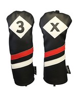 Majek Retro Golf Headcovers Black Red and White Vintage Leather Style 3 ... - £19.48 GBP