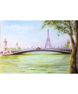 Dibujo del puente de Alejandro III y la Torre Eiffel. Torre Eiffel. Cuadro. - $2,451.88 MXN
