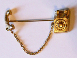 Avon Telephone Stick Pin Rotary Dial Phone Gold Tone Chatelaine Chain 1980&#39;s VTG - £15.60 GBP