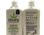 CDATA[
The Hempz Sensitive Skin Herbal Body Moisturizer Comfort+Soothe Dry Skin is a specialized skincare product designed for those with sensitive skin. Here are the key features of this moisturizer:
Gentle Formula: Specifically formulated for sensitive skin types, it is free from harsh chemicals and fragrances that may irritate the skin.
Soothing Properties: Contains oatmeal, known for its calming and soothing benefits, which helps to relieve dryness and discomfort.
Hydrating Ingredients: Infused with shea butter and natural extracts to provide deep hydration and nourishment to the skin without causing irritation.
Large Size: Comes in a generous 17 oz (ounce) size, providing ample product for extended use.
Vegan and Paraben-free: Typically formulated without parabens and is vegan-friendly, catering to those who prefer natural and cruelty-free skincare options.
This body moisturizer is best applied liberally to clean, dry skin. Gently massage it in until fully absorbed, focusing on areas prone to dryness or sensitivity. It's suitable for daily use to maintain skin hydration and comfort, particularly beneficial after bathing or whenever your skin needs extra car
Listing and template services provided by inkFrog
Added to your wish list!
![