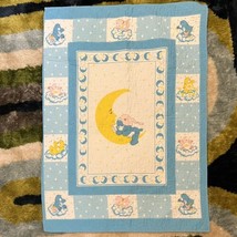 VTG Handmade 80s CARE BEARS Nursery Crib Quilt Toddler Blanket 32x43 White Blue - £26.02 GBP