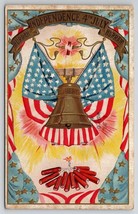 July 4th Hurrah Hurrah Liberty Bell Firecrackers 46 Star Flag Postcard N28 - £13.40 GBP