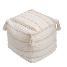 Boho Neutral Decorative Square Unstuffed Pouf - Braided Handwoven Casual Ottoman - £56.94 GBP