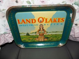 Vintage 13 1/4&quot; X 10 1/4&quot; Land O&#39; Lakes Butter Indian Girl Metal Serving Tray - £129.20 GBP