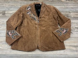 Vtg Bob Mackie Brown Leather Jacket Women&#39;s SM Embroidered  Western Bike... - £33.73 GBP