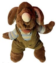 Vtg 1981 Ganz Bros Wrinkles The Dog Hand Puppet Plush Overalls Striped Large 18&quot; - £14.67 GBP
