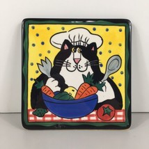 Catzilla Trivet Tile 2002 Candace Reiter 6&quot; Square Chef Cooking Ceramic Yellow - £10.34 GBP