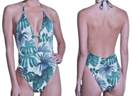 $118 Bikini Lab Plunge Cheeky Swimsuit Large 9 10 Green Ruched Back One ... - $35.64