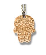 Necklace - Sugar Skull - Snake and Cable Link chains - Birch wood (Gold ... - $21.55