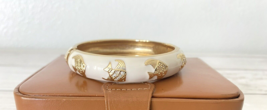 Talbots Angelfish Fish Cream Enamel &amp; Gold Tone Rhinestone Cuff Bracelet Clamper - £10.44 GBP