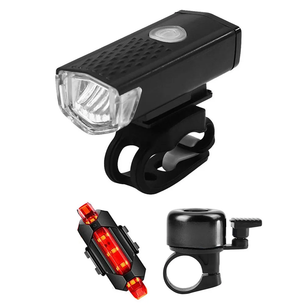 USB Rechargeable Mountain Bike LED Light Set with Bell - £13.50 GBP