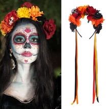 Floral Day of the Dead Headband Mexican Skull Rose Flower Crown Headpiece for Wo - £27.75 GBP