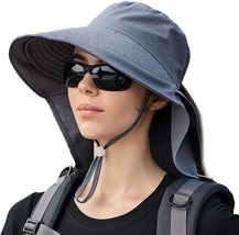 Women&#39;S Luckybunny Wide-Brim Hiking Hat With Ponytail Hole, Sun, And Neck Flap. - £23.88 GBP