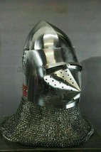 Medieval Pig Face Bascinet Helmet w Aventail 16 Gauge Steel Battle helmet Gift - £135.49 GBP