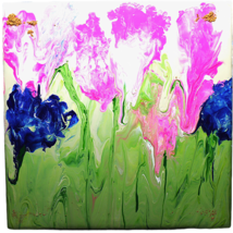 Ceramic trivet, 6x6 square, floral abstract origi art, pot holder, cork bottom - £7.86 GBP