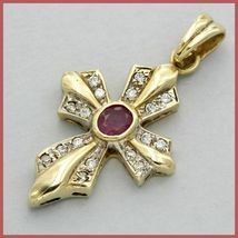 925 Silver Gold Plated Simulated Ruby &amp; Cross Pendant Women 2.50Ct - $98.99