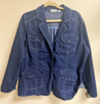 D&amp;Co Women&#39;s Denim Coat Jacket SZ 1X Button Front Patch Pockets Dark Blue - £22.38 GBP