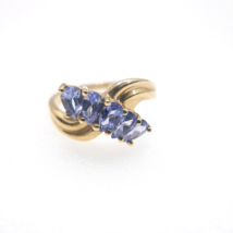 10K Gold Tourmaline Ring Blue Swirl Pattern Gems Marked EV 3 Size 6 Criss Cross - £191.03 GBP