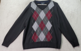 Club Room Sweater Men Size XL Black Argyle Merino Wool Long Raglan Sleeve V Neck - £14.73 GBP