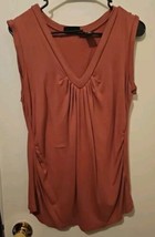 New York &amp; Company Rose Coral Shirt Scrunched Sides Vneck Knit Top Large... - $11.88