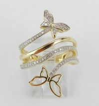 1.35 Ct Diamond Multi Row Crossover Unique Butterfly Band 14k Yellow Gold Over - £89.29 GBP