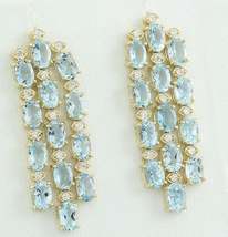 12.50Ct Oval Aquamarine and Diamond Dangle Earrings in 14k Yellow Gold Over - £108.32 GBP