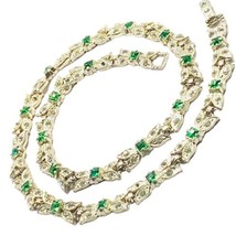 Vintage art deco green rhinestones necklace 15” - £44.10 GBP