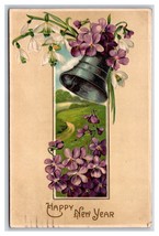 Violetto Fiori Country Road Scene Bell Happy New Year Goffrato DB Cartolina J18 - £3.16 GBP