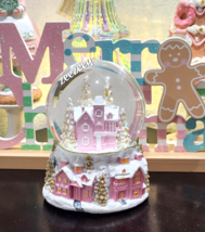 34TH &amp; PINE Christmas Pink Gold Village Houses MUSICAL Waterglobe - $49.49