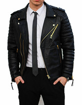 Men&#39;s Leather Jacket Motorcycle Jacket Slim fit Biker Genuine Lambskin j... - $69.29
