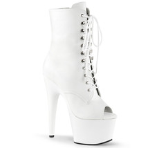 Sexy Stripper Platform Peep Toe 7&quot; High Heel White Ankle Boots ADO1021/WPU/M - £70.30 GBP