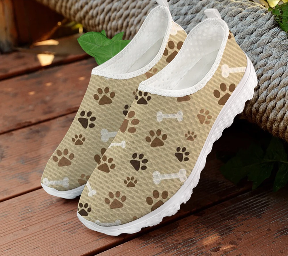 INSTANTARTS  Women Casual Shoes Color Dog Paw Pattern Printing  Flats Female Sli - £129.20 GBP