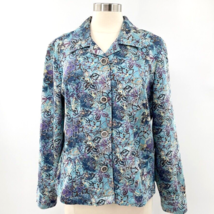 Christopher &amp; Banks Womens Blue Floral Print Stretch Jean Jacket Size Large L - £14.83 GBP