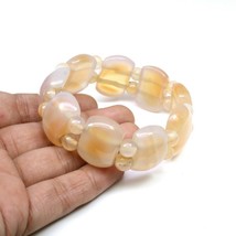 Pink orange Agate Natural Gemstone Beads Elastic Band Stretchable Bracelet - $19.00