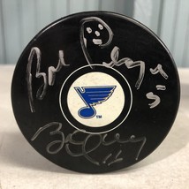 Bob Plager Brett Hull Autographed St. Louis Blues Puck NHL Stamp Hologram - £125.08 GBP
