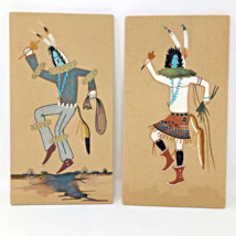 Kachina Sand Wall Art Navajo Native American Painting Panels VTG Set of 2 Signed - £75.91 GBP