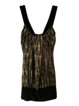 Twentyone Womens Black &amp; Metallic Gold Dressy Banded Bottom Tank Top Small - $15.97