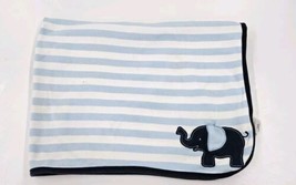 Carters Blue Elephant Baby Blanket Navy White Striped Cotton- STAINED! READ! - $13.85