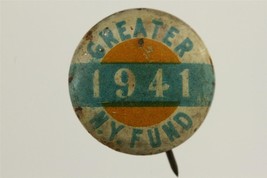 Vintage Advertising Pinback 1941 Greater New York Fund Metal Button - £7.68 GBP