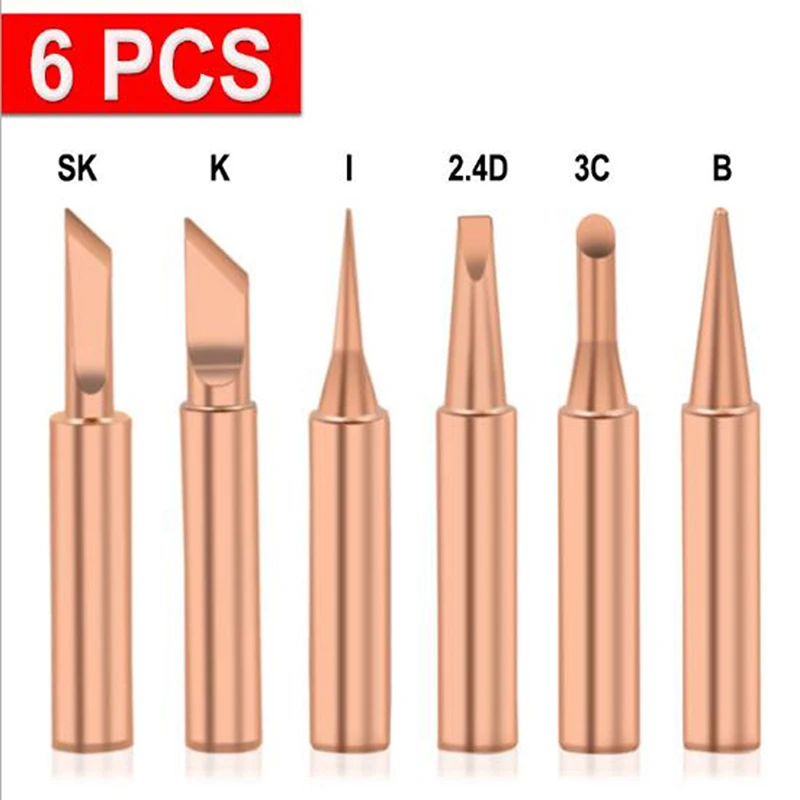 6Pcs Copper 900M-T Soldering  Tip Set Electric Soldering  Lead-free Weld... - £105.86 GBP