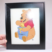 Vintage Hand Stitched Counted Cross Stitch Winnie The Pooh &amp; Hunny Jar Framed - £16.99 GBP